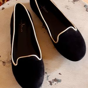 Cole Haan Black Suede Gold Trim Slip On Loafers Womens 6 Shoes